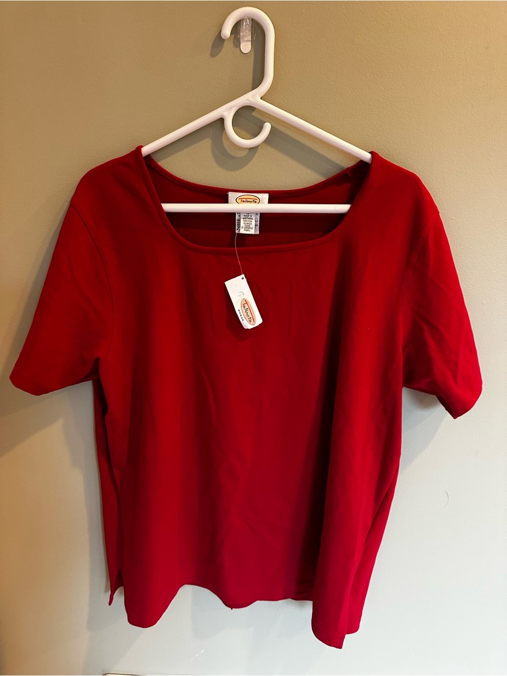 Talbots Red Scoop Neck Short Sleeve Top Woman’s 1X Cotton/Spandex NWT Classic